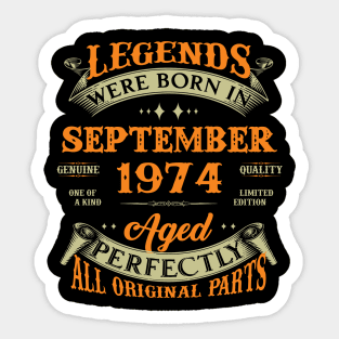 49th Birthday Gift Legends Born In September 1974 49 Years Old Sticker